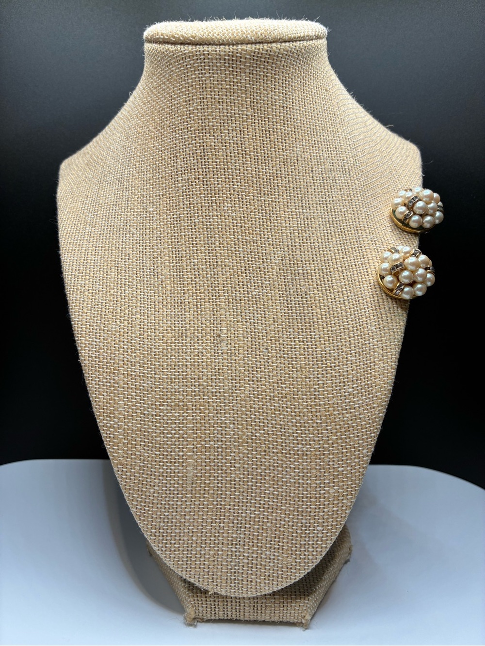 Vintage Gold Cream Pearl Rhinestone Cluster Liz Clairborne Clip-On Earrings